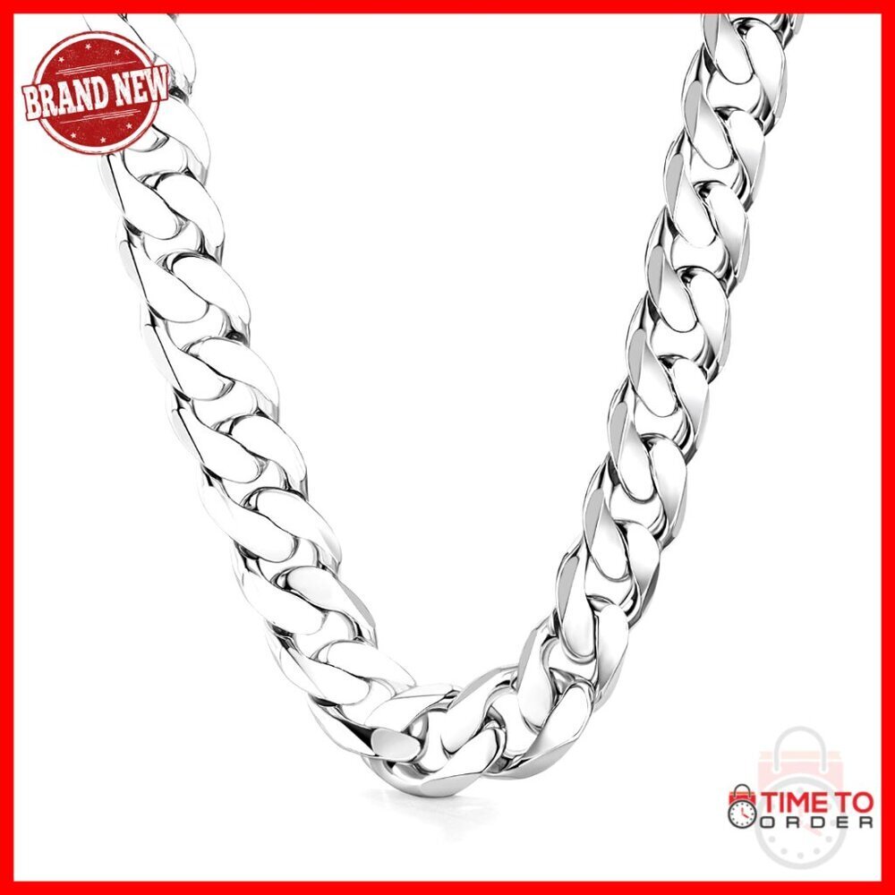 12MM Sterling Silver Cuban Link Chain Necklace 24 Inch Fine Jewelry